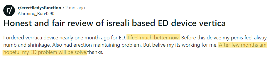 חוות דעת של גברים שטיפלו עם מכשיר ורטיקה